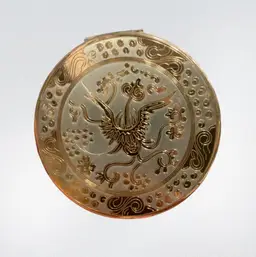 Vintage MCM Elgin American Silver & Gold Phoenix Design Compact 3.06”