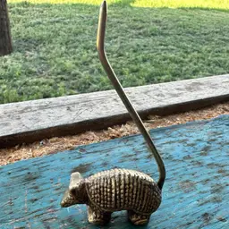 Vintage Solid Brass Armadillo Figurine Ring Holder Paperweight