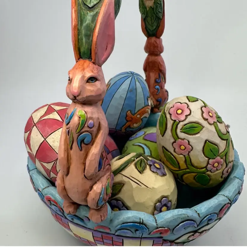 Jim Shore 2006 “Hunting Eggs,Finding Joy” Easter Basket & Eggs