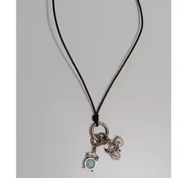 Fossil Brand Necklace With Bicycle And Clock Charms On Leather Cord; FUN!