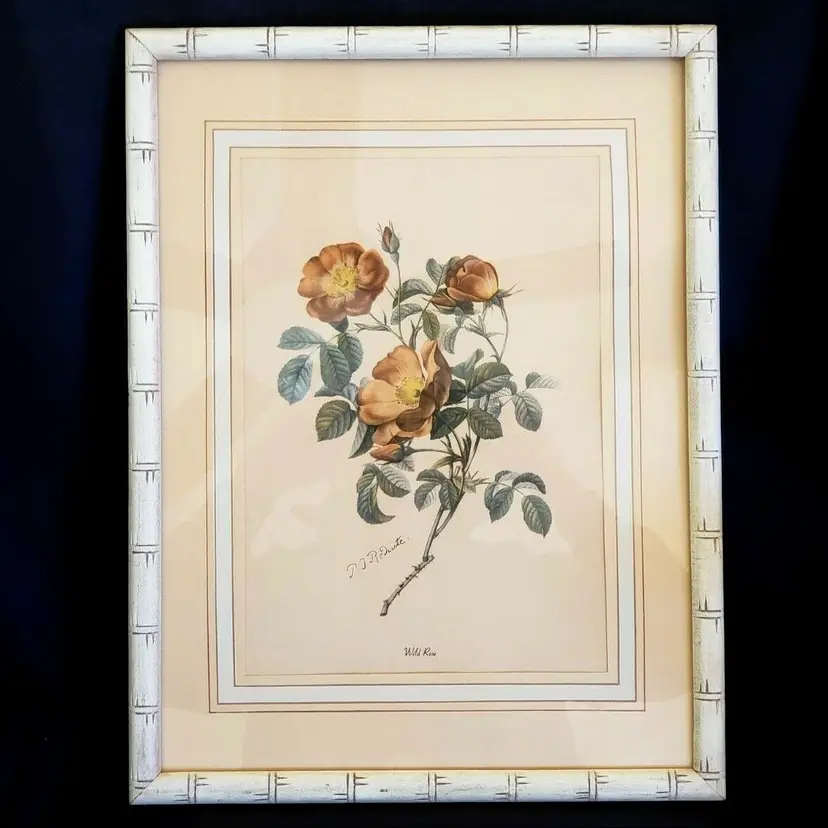 P.J. Redoute WILD ROSE 8 1/4" W x 11 1/2" H Framed and Printed on signature  