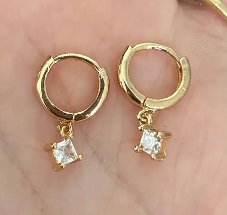 Gold Huggie Hoops with Dangling CZ Charms