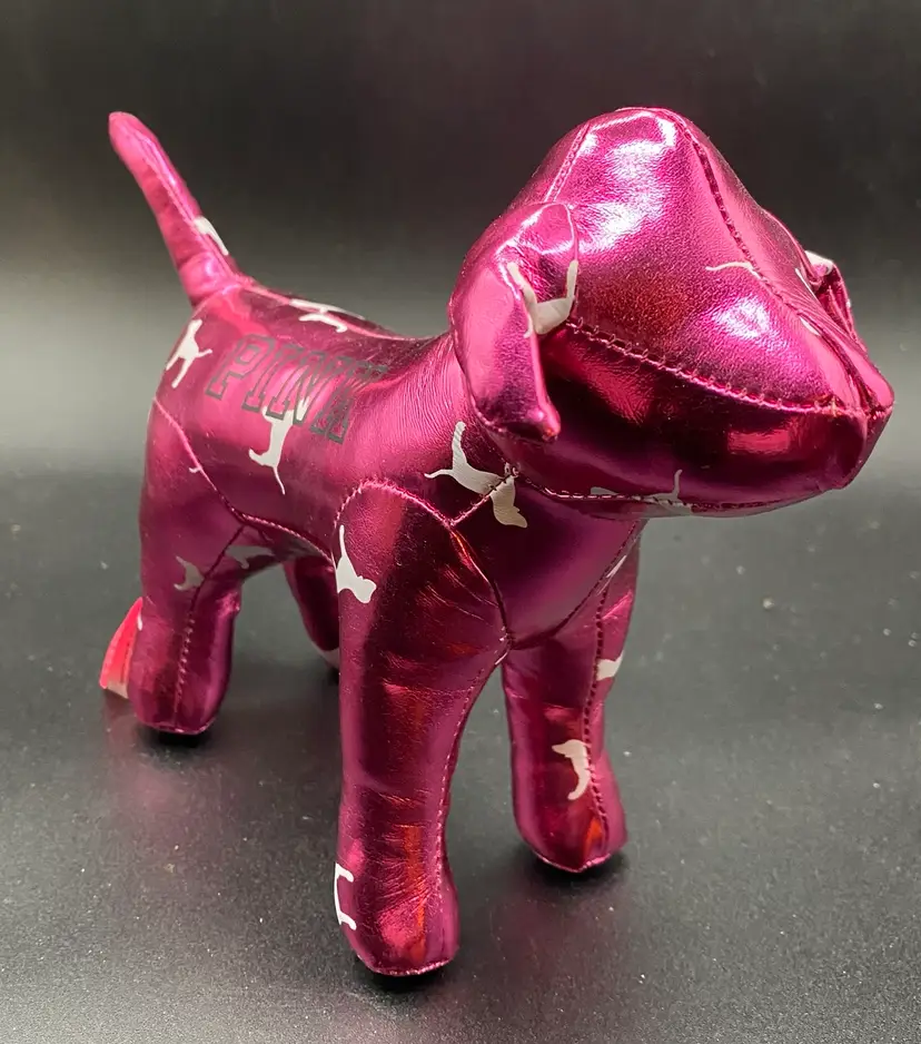 Victoria Secret Pink Stuffed Dog Metallic Hot Pink 9”x6.5”