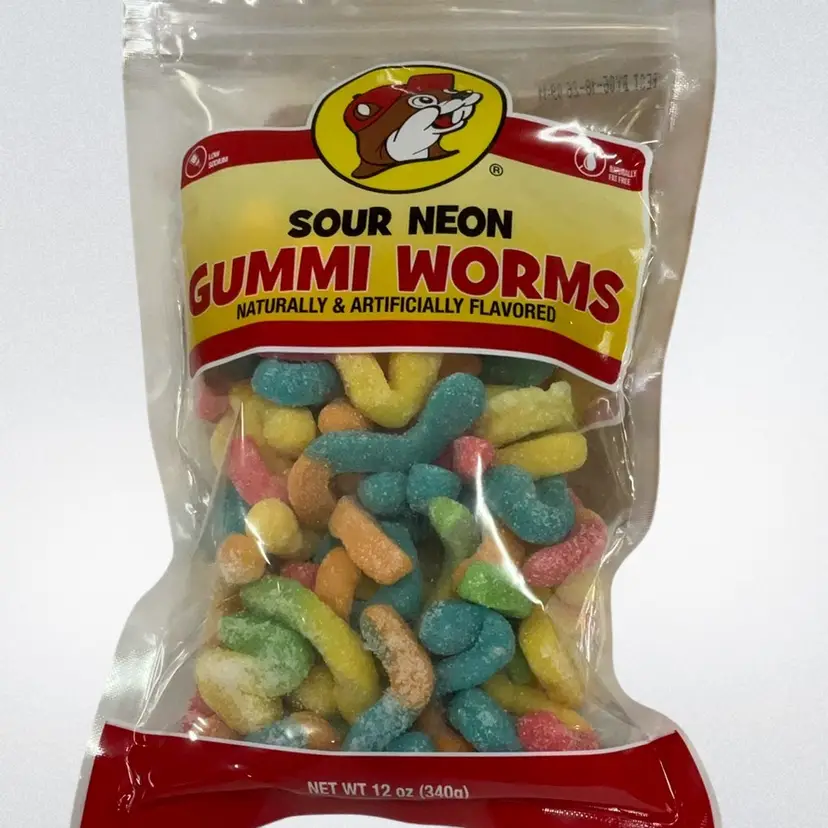 Buc-ee's Sour Neon Gummi Worms in a Resealable Bag, 12 Ounces