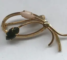 Vtg ART Arthur Pepper Gold 14k GF Jade Mother of Pearl Brooch Floral Leaf Class