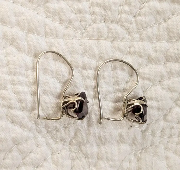 Vintage Sterling Silver Earrings with Garnet Colored Stones