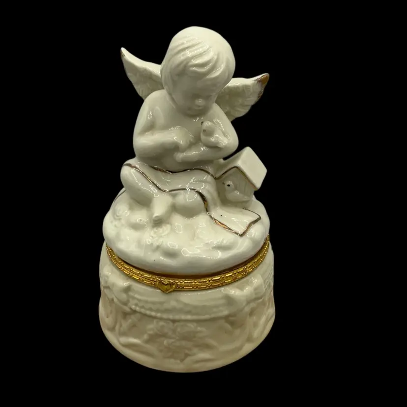 Big Angel Trinket Box With Birdies 7”