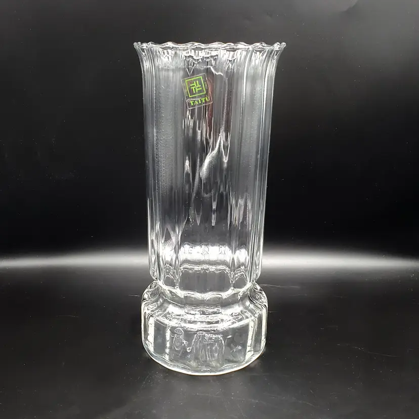 Vintage Taitu Milano Clear Glass Crystal Vase with Scalloped Edge, Italy
