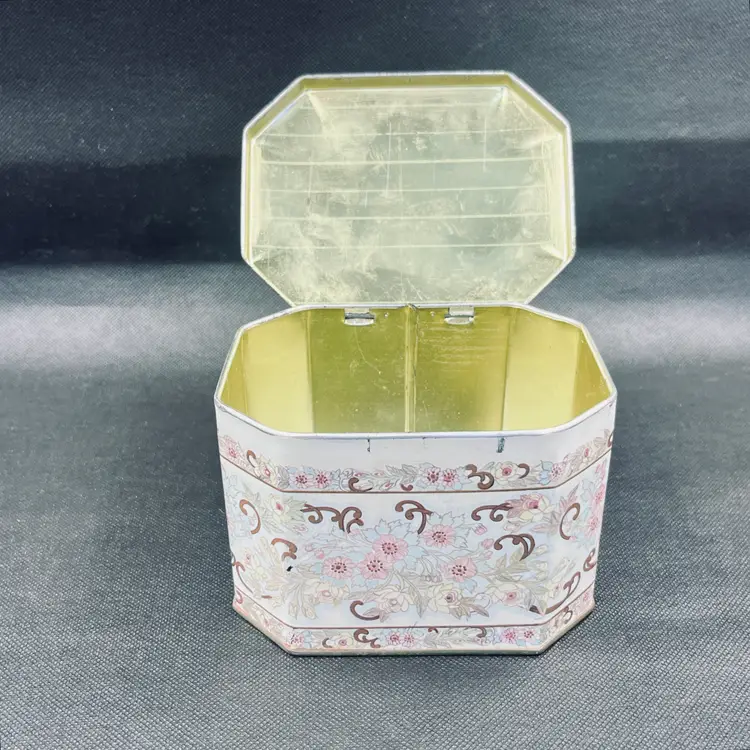 Meister Hinged Storage Tin Pink and Gold Floral