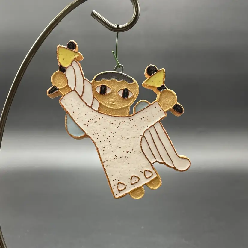 Saint Andrew's Abbey Ceramics Angel with Bells Hanging Christmas Ornament