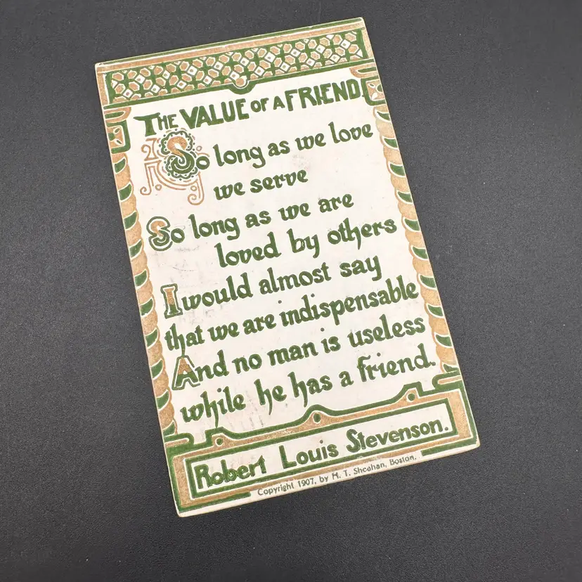 Antique Robert Lewis Stevenson Quote Postcard, M.T. Sheahan 1907c, Posted