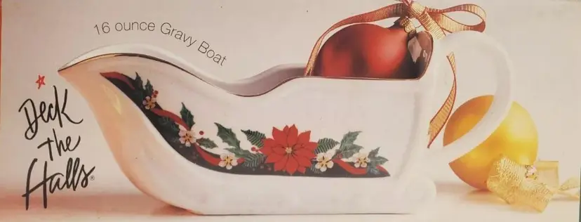 Tienshan China Deck the Halls Christmas Gravy Boat/Sleigh