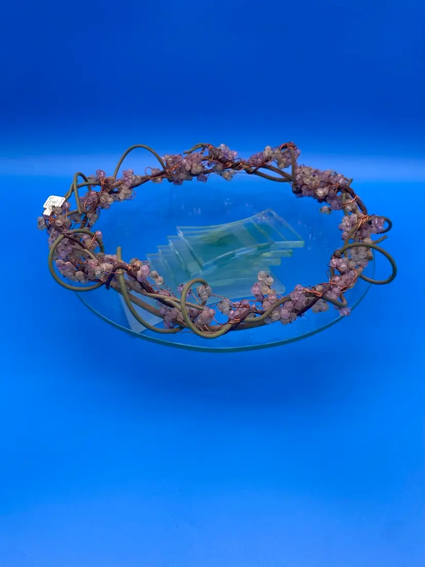 PartyLite Stratus 3-Wick Candle Holder Tiered Pedestal Plate w Gemstone Wreath