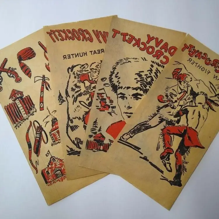 Davy Crockett Vintage Western Decals 1950s NOS Set Of (4) Red Iron On Transfers