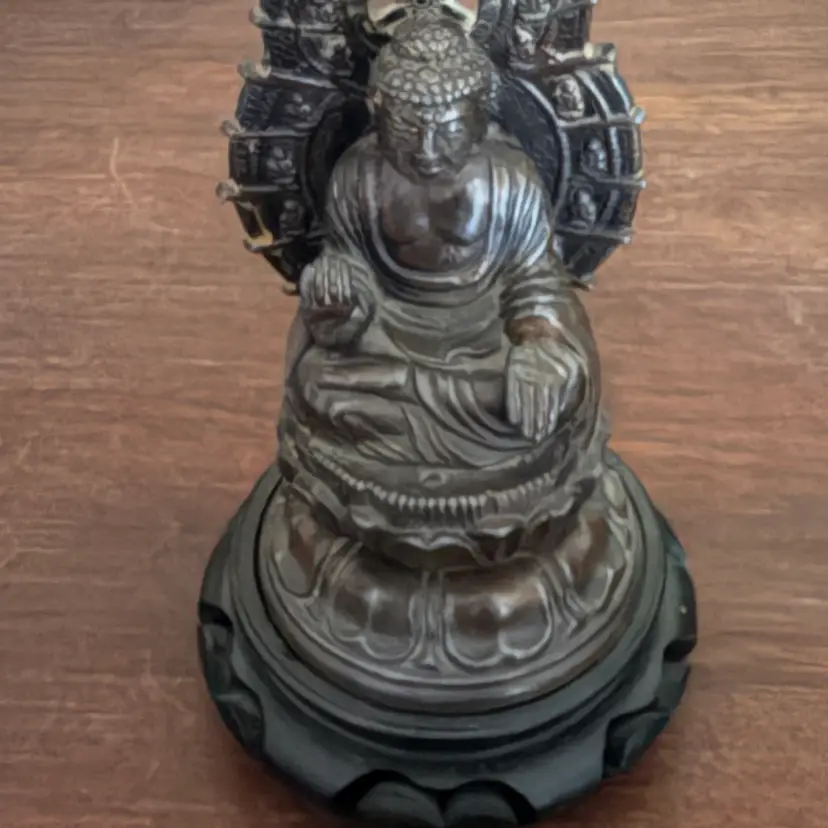 Vintage Japanese metal statue of the Nara Great Buddha (Daibutsu)