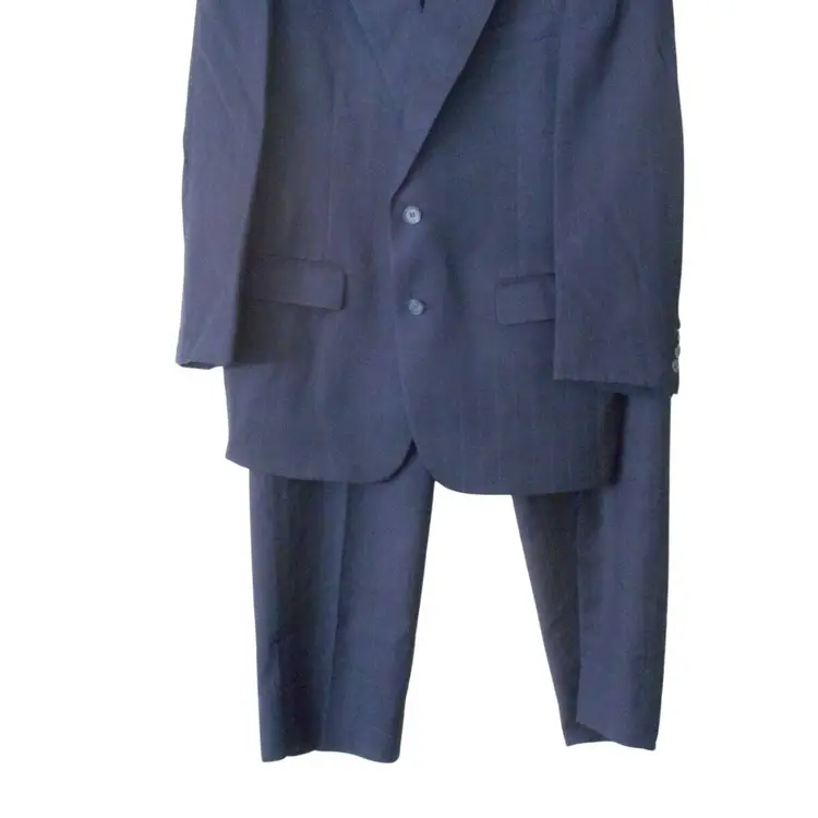 Vintage Stafford Navy Blue Pinstripe Wool Suit w/ Pleated pants - Union Label