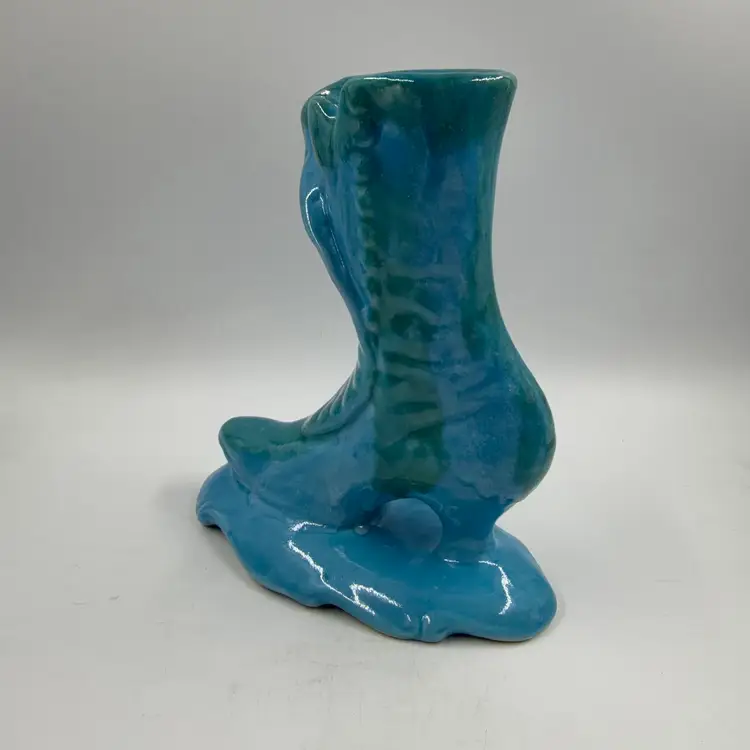 Vintage Atlantic Mold Ceramic Blue And Teal In Color Victorian Style Boot Vase