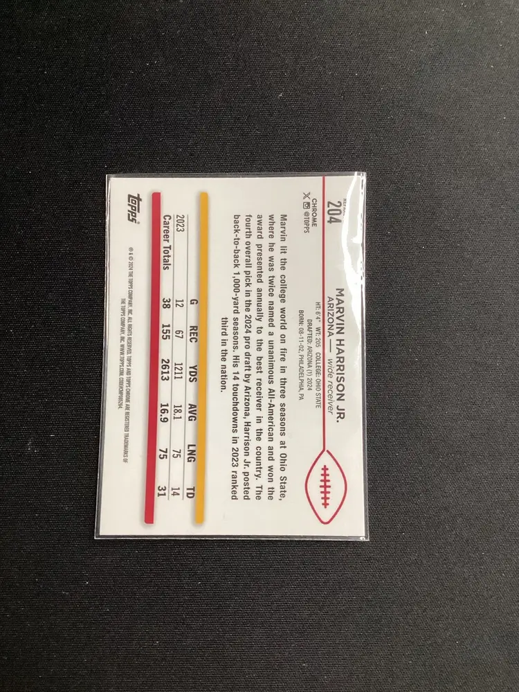 2024 Topps Chrome Football Marvin Harrison Jr. Rookie Refractor (Cardinals)