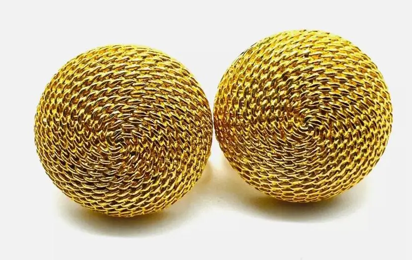Vintage NAPIER Gold Tone Woven Button Earrings 13960
