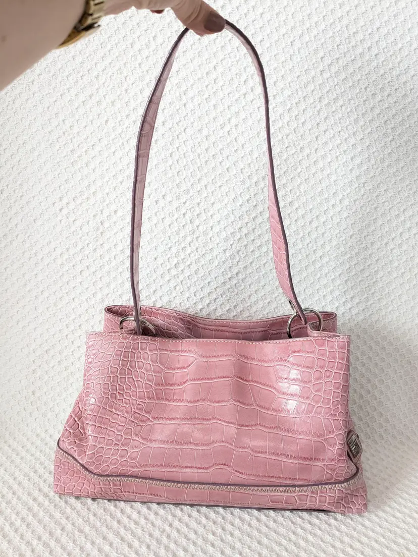 VTG Tommy Hilfiger Pink Faux Croc Embossed Shoulder Handbag Magnetic Snap Y2K
