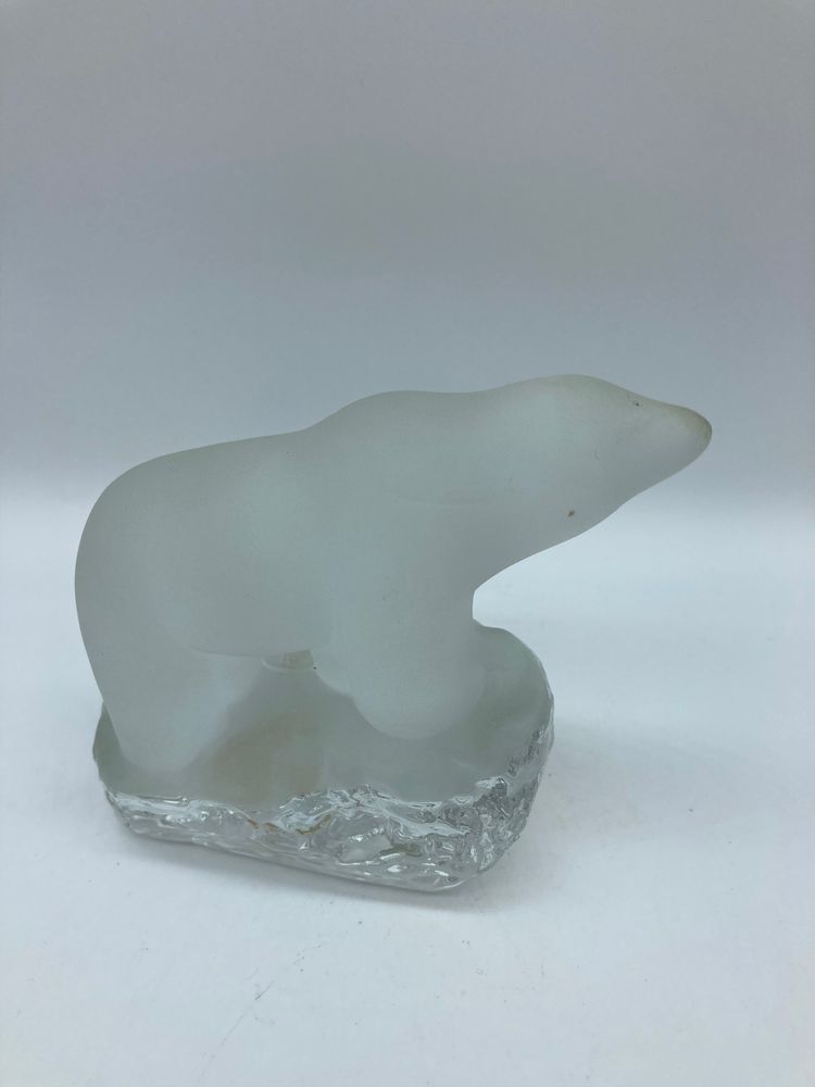 FROSTED GLASS POLAR BEAR Standing on Ice Figurine