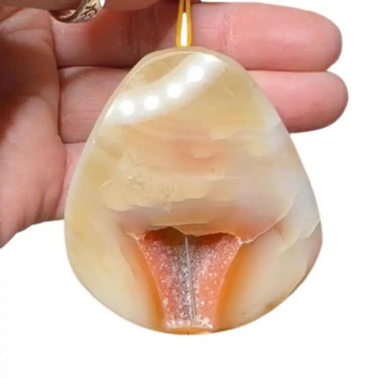 Large Chunky Carnelian Agate Geode w/ Crystal Pocket Polished Stone Pendant