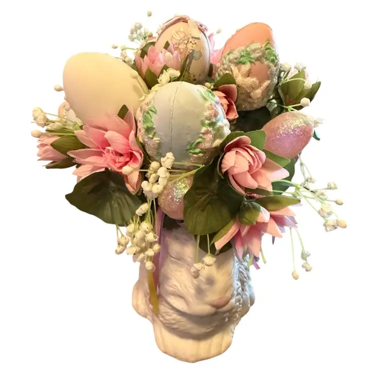 1987 FTDS Ceramic Bunny With Easter/Spring Floral Pics