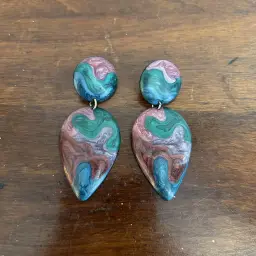 Vintage Enamel Metal Earrings 80s Marbeling