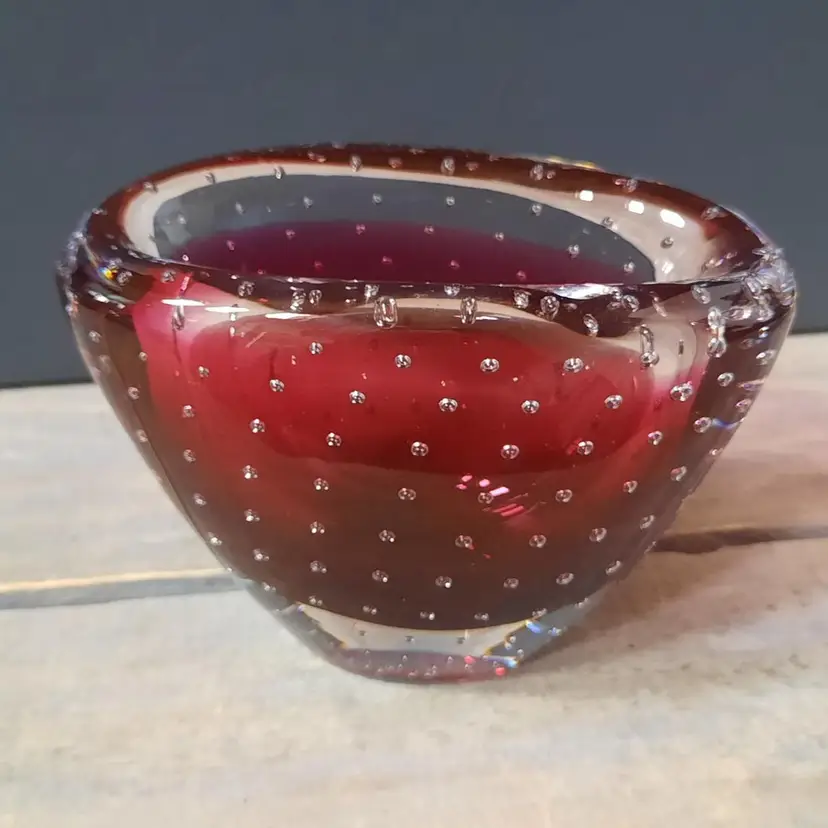 Vintage 60s Vicke Lindstrand for Kosta Boda Bubble Encased Red Vase / Bowl