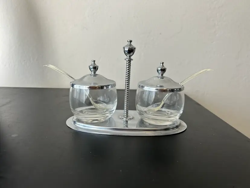 Vtg MCM Chrome & Glass Condiment Set 7 Pc Danny Wilson Original