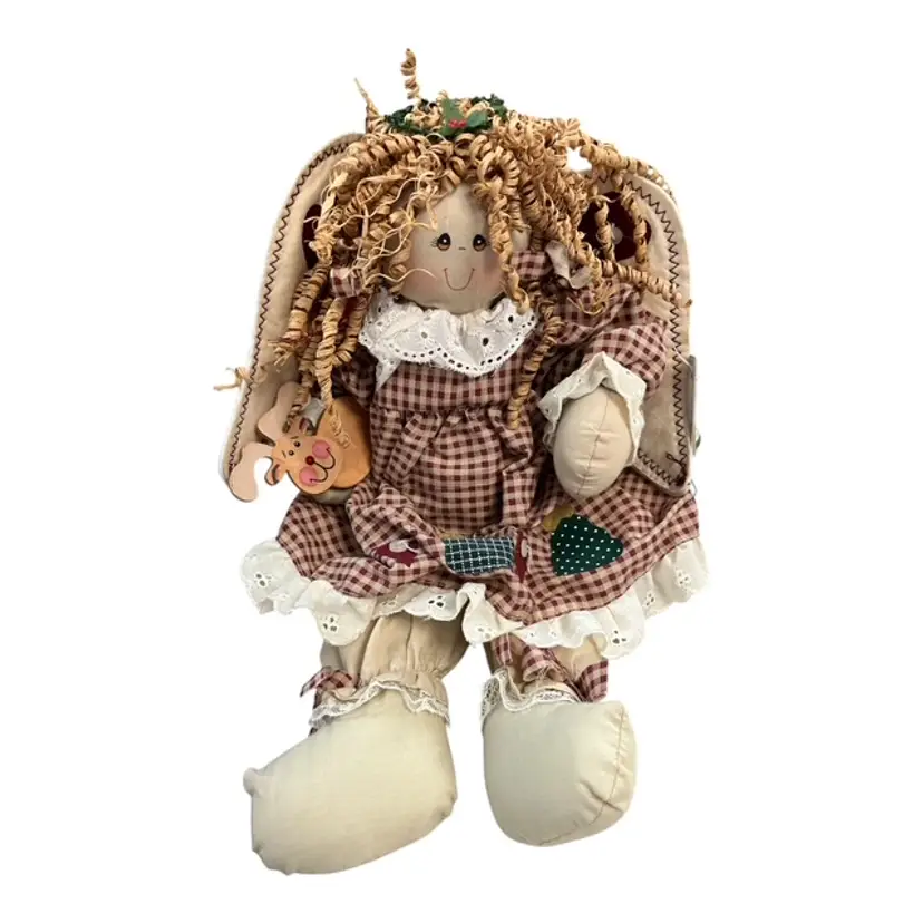 Handcrafted Angel Cloth Doll with Reindeer Ornament by Quilted Treasures
