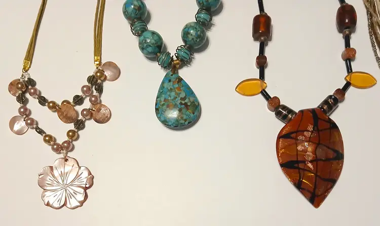 Handmade Semi Precious Stone/Glass/Brass Lot of 5 Necklaces