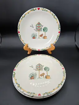 Set Of 3 Thomson Pottery Birdhouse 7 3/4" Salad Plates
