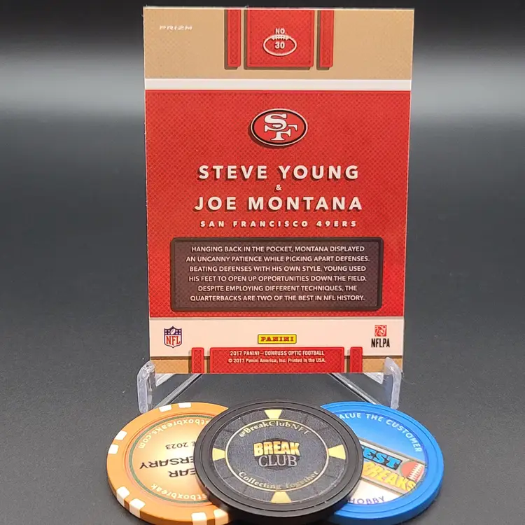 Steve Young Joe Montana 2017 Panini Donruss Optic Illusions Insert Card #30 - San Francisco 49ers Football Card