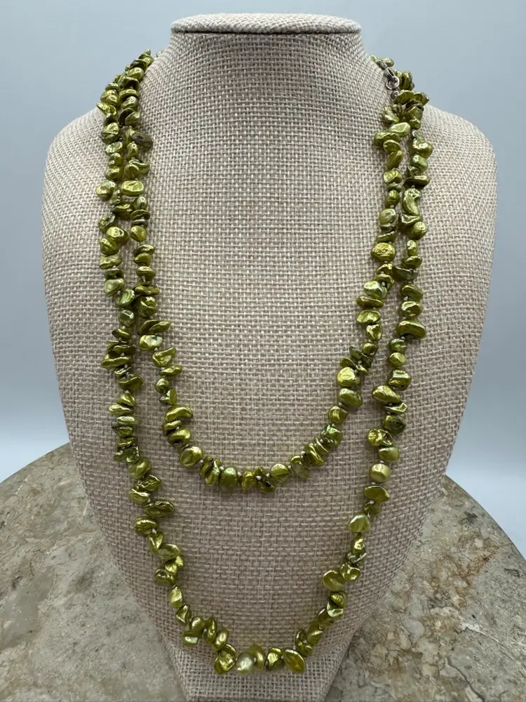Keshi Pistachio Pearl necklace & Matching Earrings with 925 Sterling Silver clasp & Earrings