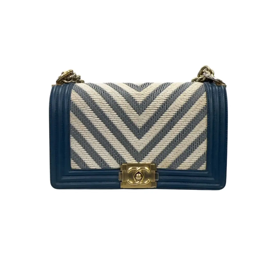 Chanel Navy Chevron Weave Medium Boy Bag