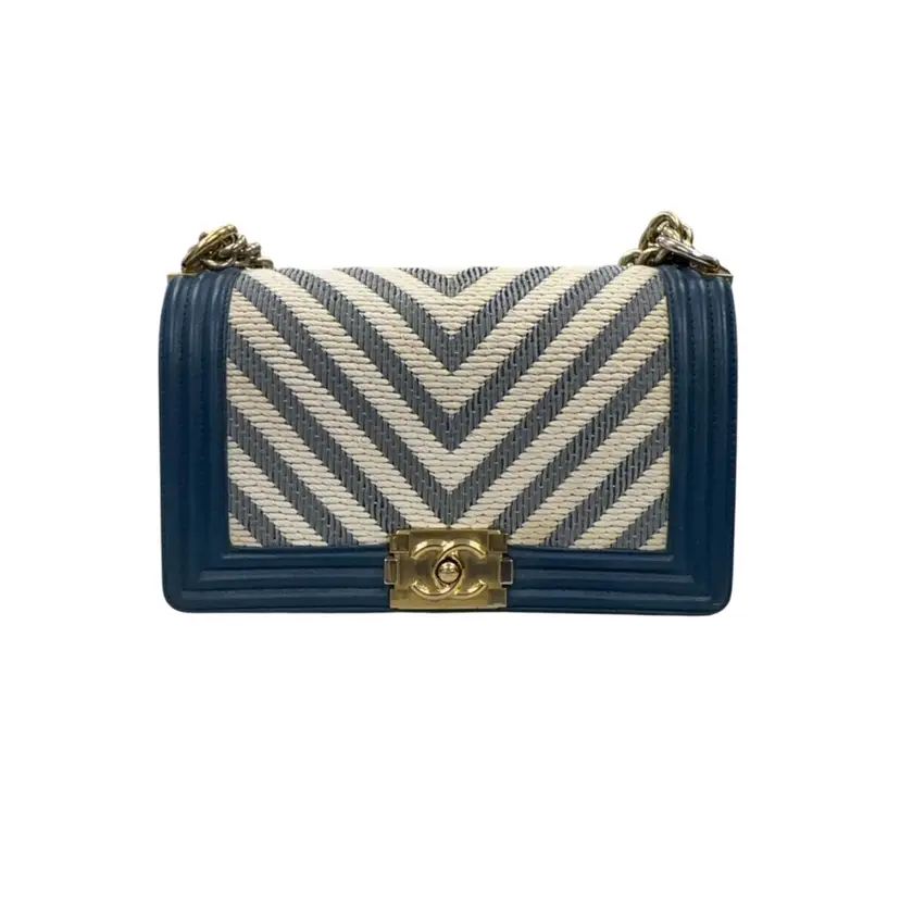 Chanel Navy Chevron Weave Medium Boy Bag