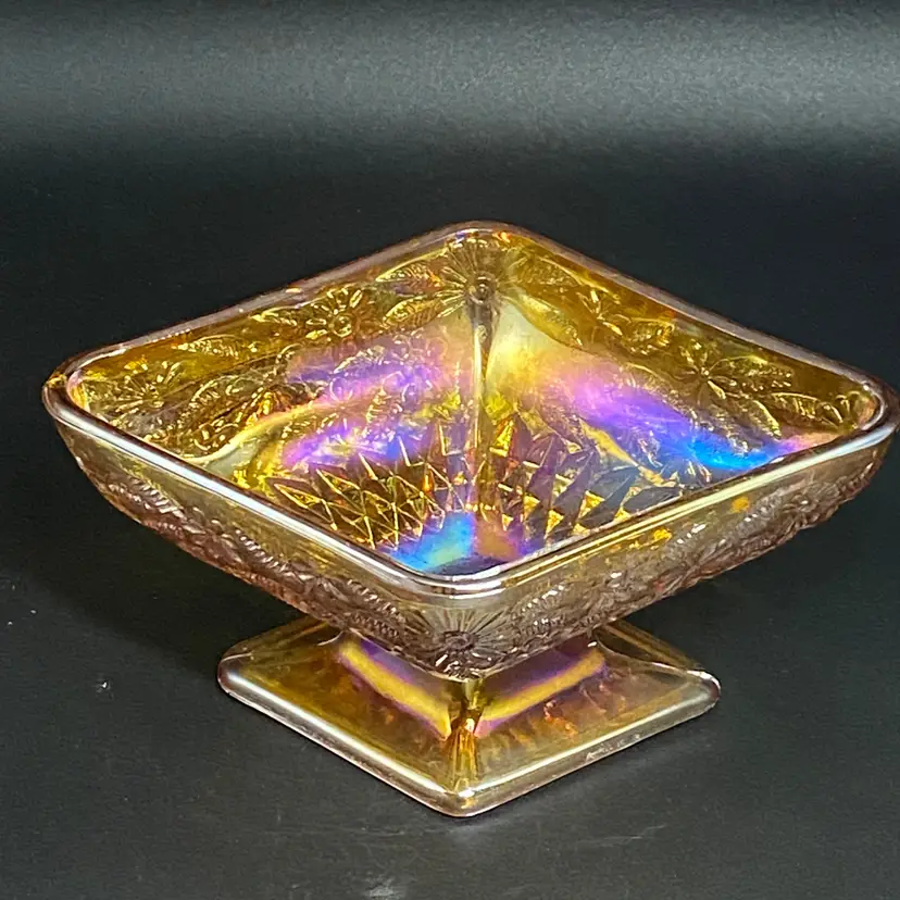 Indiana Carnival Glass, Diamond Shaped Pedastal Dish