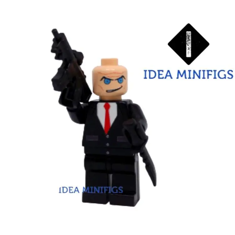 Custom UV Printed Hitman Agent 47 Minifig - Model Built of LEGO Minifigure Bricks