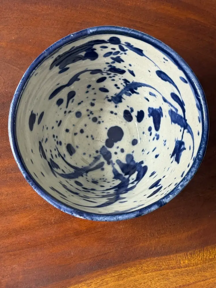 Studio Art Pottery Bowl~Blue And White ~Signed Merri