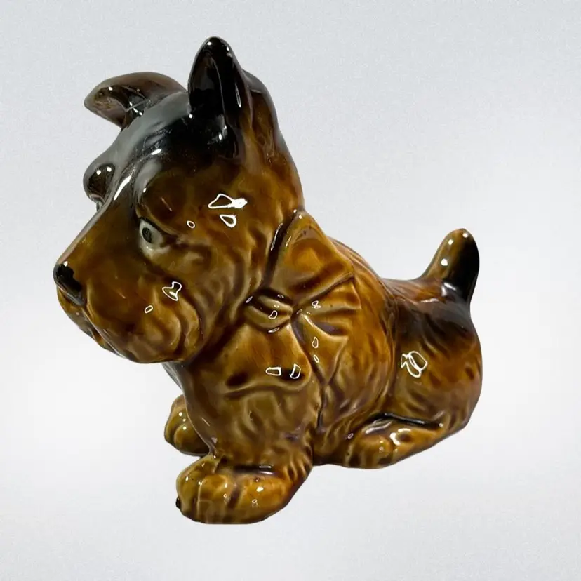 048. Gold Castle Ceramic Pottery Scottish Terrier Tea Light Holder 6” x 5.75”