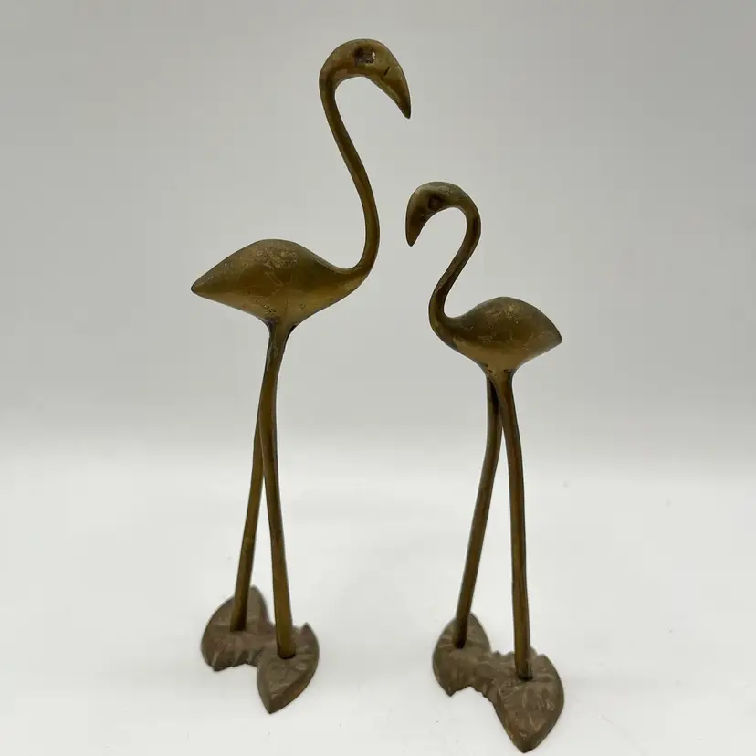 Pair MCM Vintage Brass Flamingo Bird Figurines