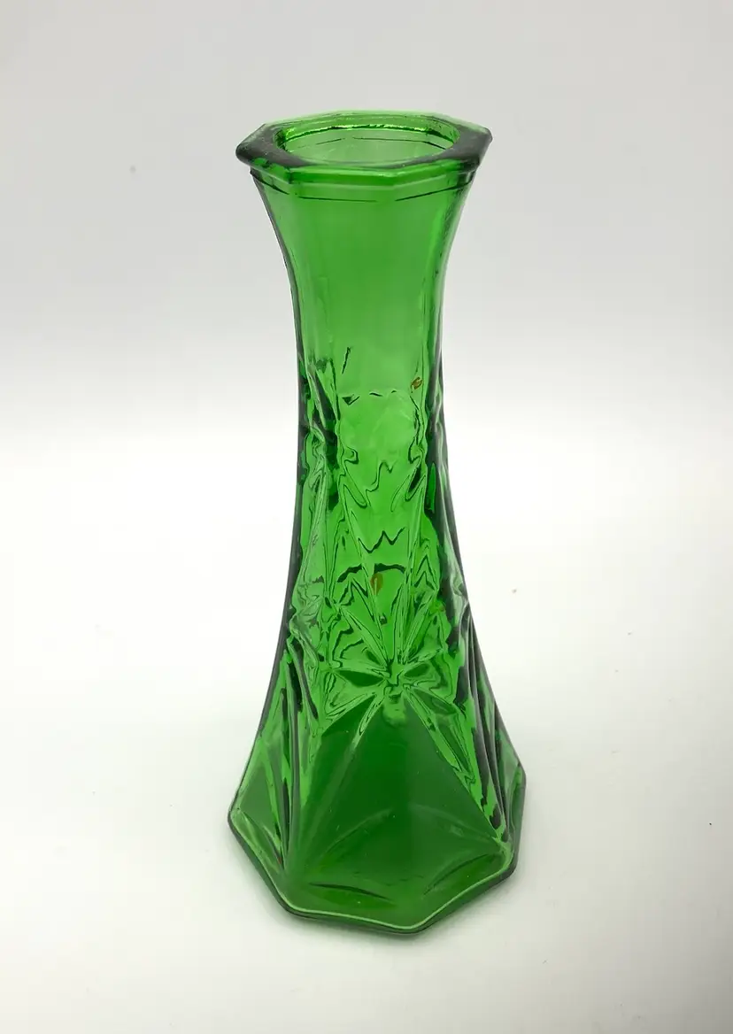 BIN - Vintage Hoosier Glass Green Bud Vase