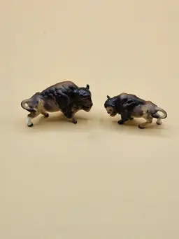 2 Miniature Buffalo by Bridge Bone China, Japan