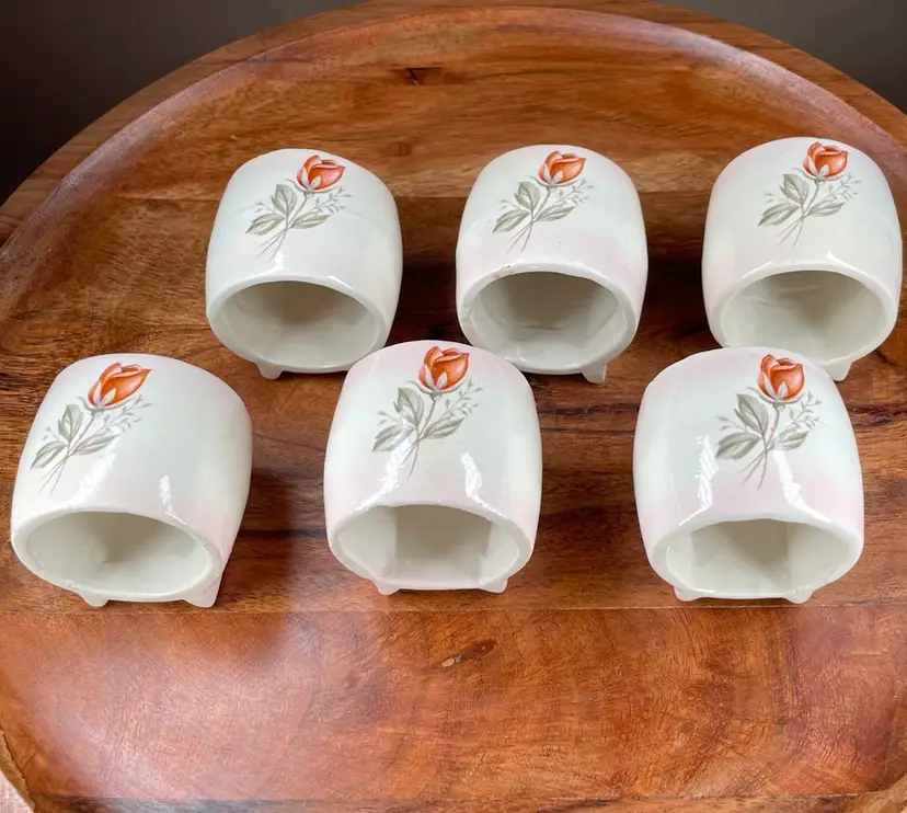 Vintage Shabby Chic Pink Floral Porcelain Footed Napkin Rings