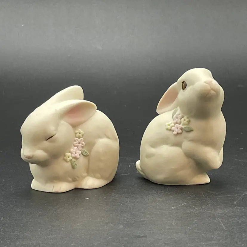 Miniature Bunny Rabbit Figurines Set of 2 Easter Spring Grannycore Cottage Decor