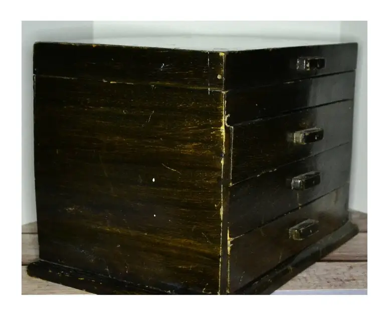 Foreside India Rustic Wooden Jewelry Box – 3 Drawer Organizer with Patina, Handcrafted Storage Chest, Vintage Boho Decor