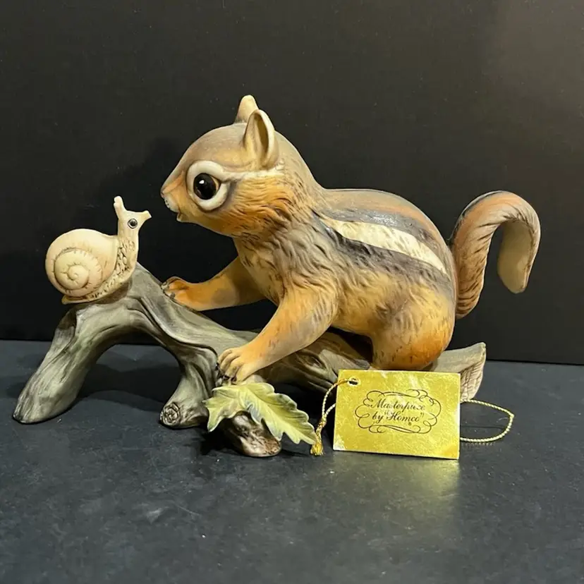 Masterpiece by Homco Baby Chipmunk & Snail Figurine ~4.75” x 7.75” x 3.76”