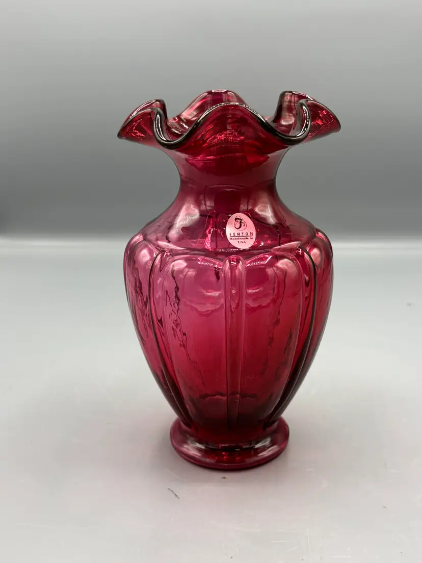 Vintage Fenton Cranberry ruffled top vase