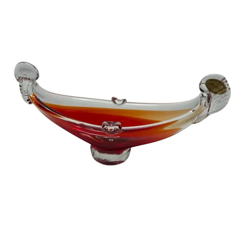 Venetian Art Glass Gondola Sculpture Red And Clear Has Murano Sticker
 @3 1/2x 7 1/2